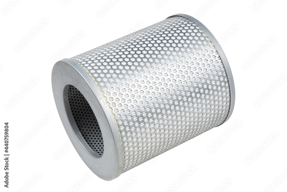 Closeup of car air filter isolated on white background - obrazy, fototapety, plakaty 