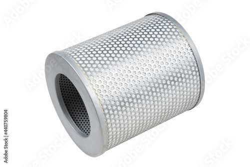 Closeup of car air filter isolated on white background