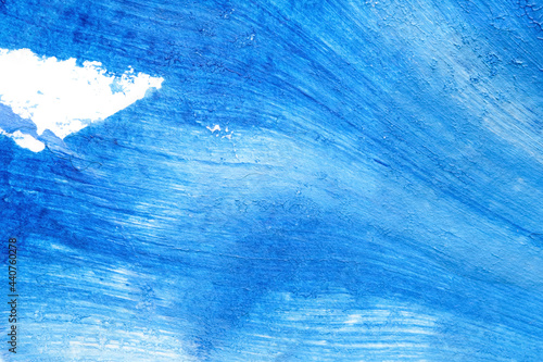 blue abstract acrylic painting color texture on white paper background by using rorschach inkblot method