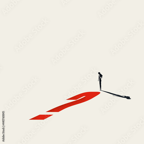 Business woman future vector concept. Symbol of uncertainty, questions, challenge. Minimal illustration.