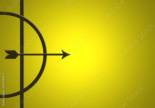 Fondo para escribir texto. Arco, flecha sobre fondo amarillo iluminado.