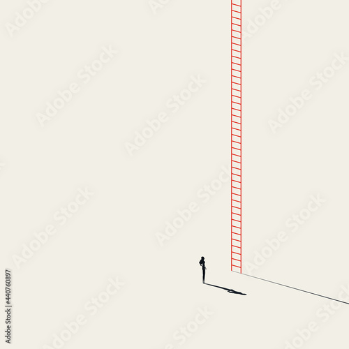 Business woman and corporate ladder challenge vector concept. Symbol of career opportunity. Minimal illustration.