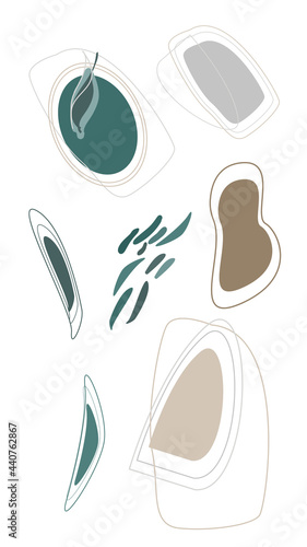 Vector set of different abstract shapes on a white background isolated. Abstract shapes are used for invitation cards, background, stories template, social template, business card design