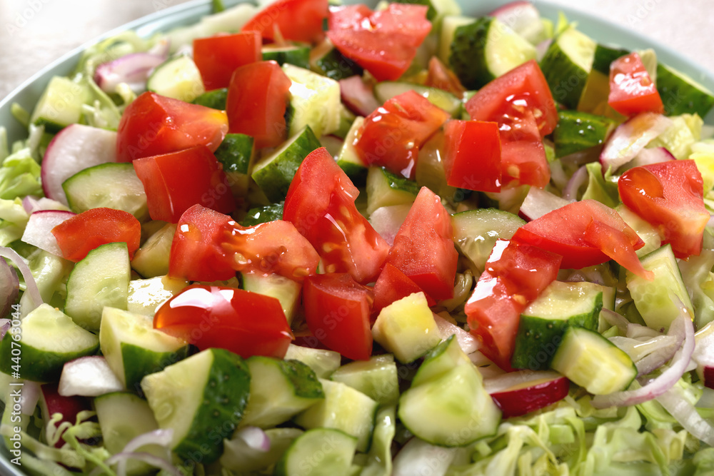 Close-up shot of exceptionally fresh and delicious vegetable salad in a plate Close-up shot of exceptionally fresh and delicious vegetable salad in a plate