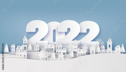  2022 New Year Cityscape Paper Cut Style