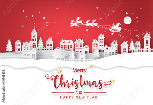 Red Christmas Village with Santa Sleigh