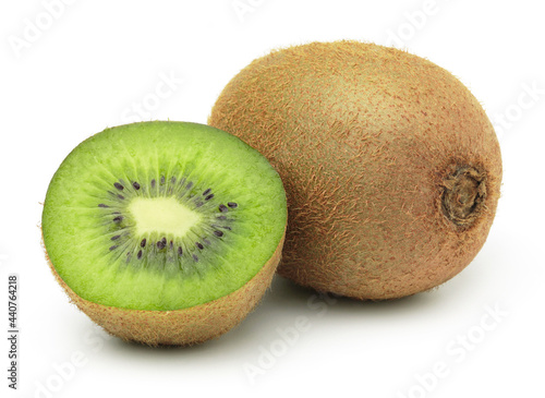 Kiwi and half kiwi fruit isolated on white background.
