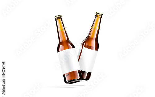Blank brown glass beer bottle white label mockup  no gravity
