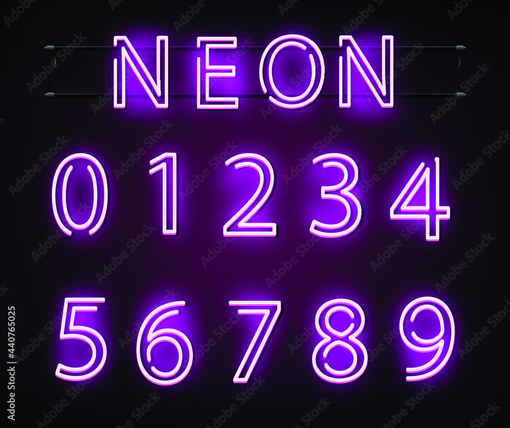 Neon pink numbers vector illustration. pink neon light. Glowing numbers