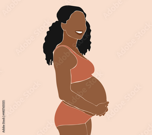 Abstract Graphic Bundle, modern art about pregnancy and motherhood - mother concept. Poster with a beautiful young pregnant woman with long hair.