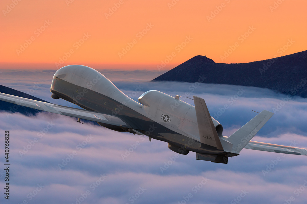 The U.S. Navy's MQ-4C Triton surveillance drone, also known as a UAV/UAS/unmanned  aerial vehicle/BAMS foto de Stock | Adobe Stock