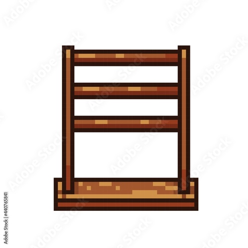 Clothes rack placed on the floor, pixel art. Wooden clothes rack pixel art. Towel rack pixel art. Clothes line. Vector illustration. Standing Towel Rack. Towel pixel art.