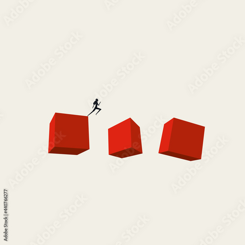 Business progress vector concept. Man jumps forward. Symbol of ambition, success, achievement. Minimal illustration.
