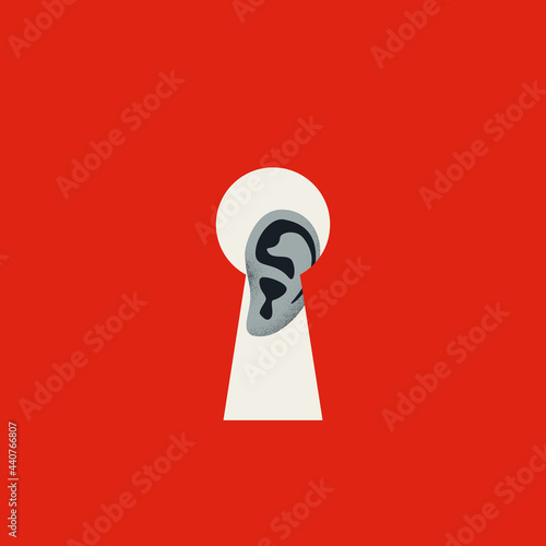 Spying and eavesdropping vector concept. Symbol of stealing secrets, listening to secrets, data breach. Minimal illustration.