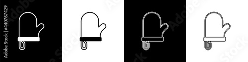 Set Oven glove icon isolated on black and white background. Kitchen potholder sign. Cooking glove. Vector
