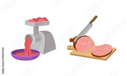 Cooking and Food Preparation Process with Kitchen Utensils and Ingredient Vector Set