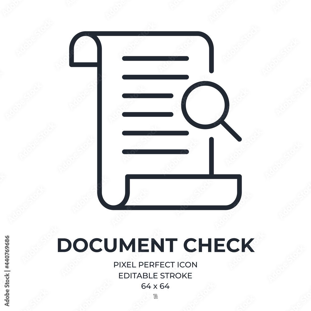 Document verification concept editable stroke outline icon isolated on white background flat vector illustration. Pixel perfect. 64 x 64. Document verification concept editable stroke outline icon isolated on white background flat vector illustration. Pixel perfect. 64 x 64.