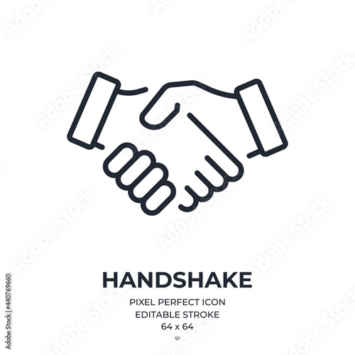 Handshake editable stroke outline icon isolated on white background flat vector illustration. Pixel perfect. 64 x 64.