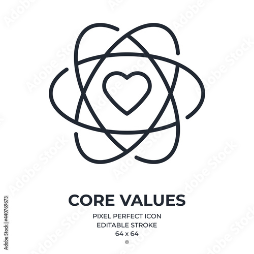 Core values editable stroke outline icon isolated on white background flat vector illustration. Pixel perfect. 64 x 64.