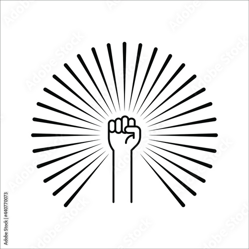Black hand raised in a clenched fist icon. Freedom sign and protest symbol on white background. color editable