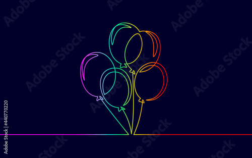 Single continuous one line art birthday celebration balloon. Holiday kids decoration Concept design sketch outline drawing vector illustration
