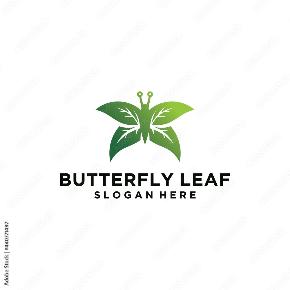 Beauty Butterfly logo with leaf concept, icon design Leaf Logo Template Vector. Butterfly vector logo with leaf concept and gradient color