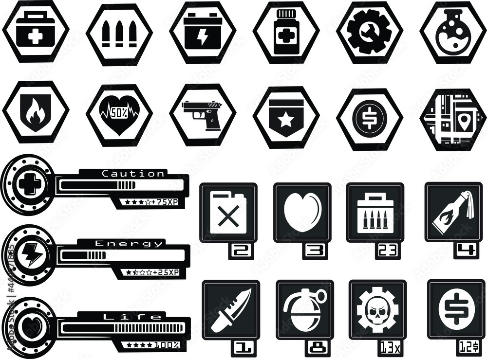 Icons for Horror Game.vector art
Inventory icons for horror games, weapons, lives, items. Icons for Horror Game.vector art
Inventory icons for horror games, weapons, lives, items.