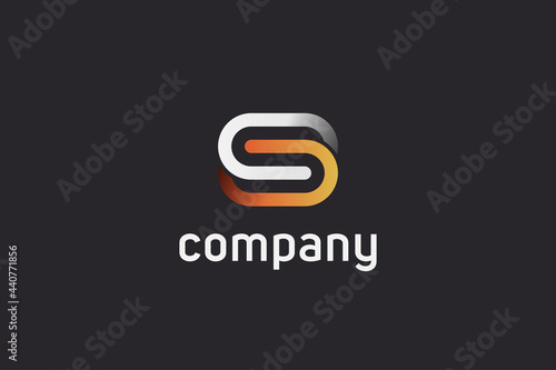 Initial Letter S Logo. Square Rounded Line Infinity Style with Negative Space isolated on Black Background. Usable for Business and Technology Logos. Flat Vector Logo Design Template Element.