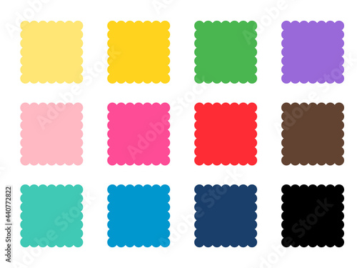 Scalloped square shape multicolored. Clipart image isolated on white background