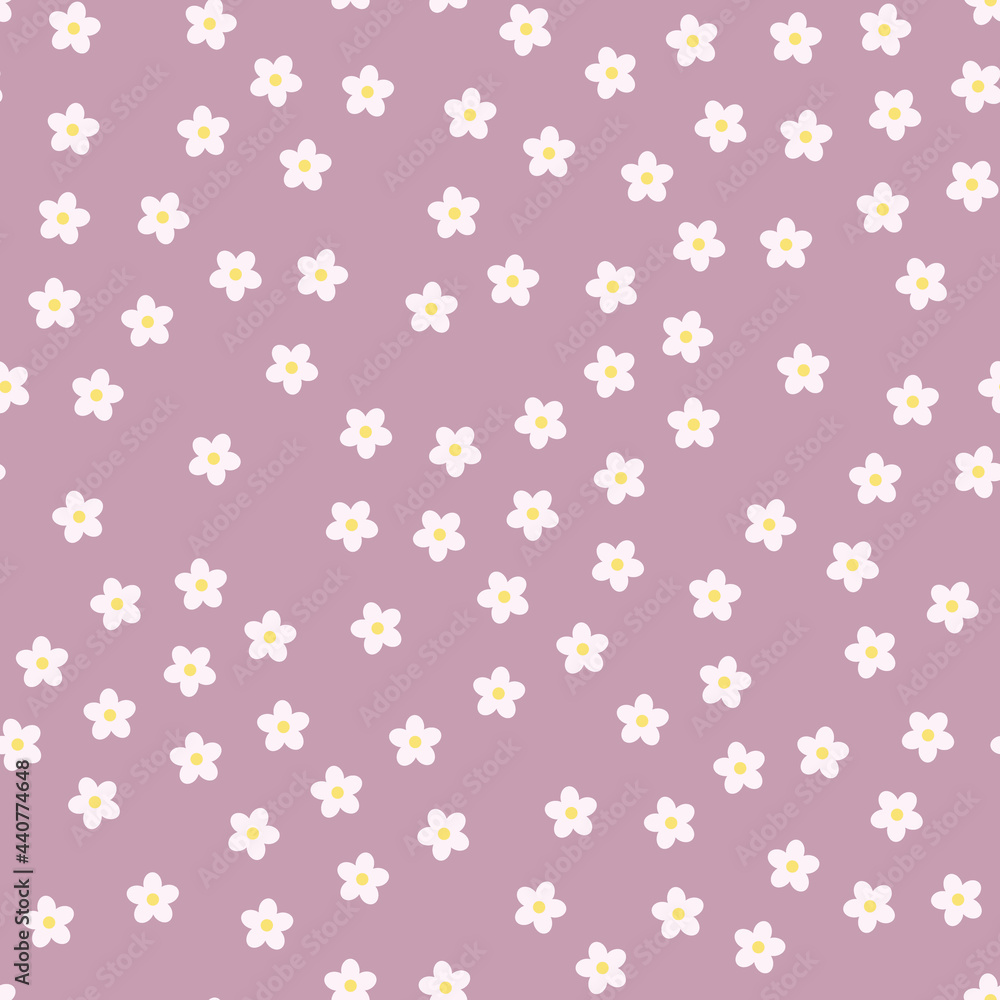 White chamomile pattern. Floral seamless pattern from daisies, chamomile, on a pink background. Textiles and fabrics for baby, child, kid. Spring, summer field meadow for desing . Vector illustration