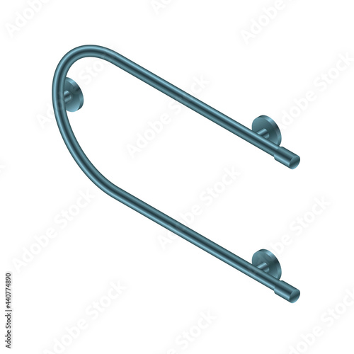 Vector illustration heated towel rail isolated on white background. Realistic metal coil pipe icon in flat cartoon style. Modern iron bathroom central heating radiator. Shiny towel rack for bathroom.