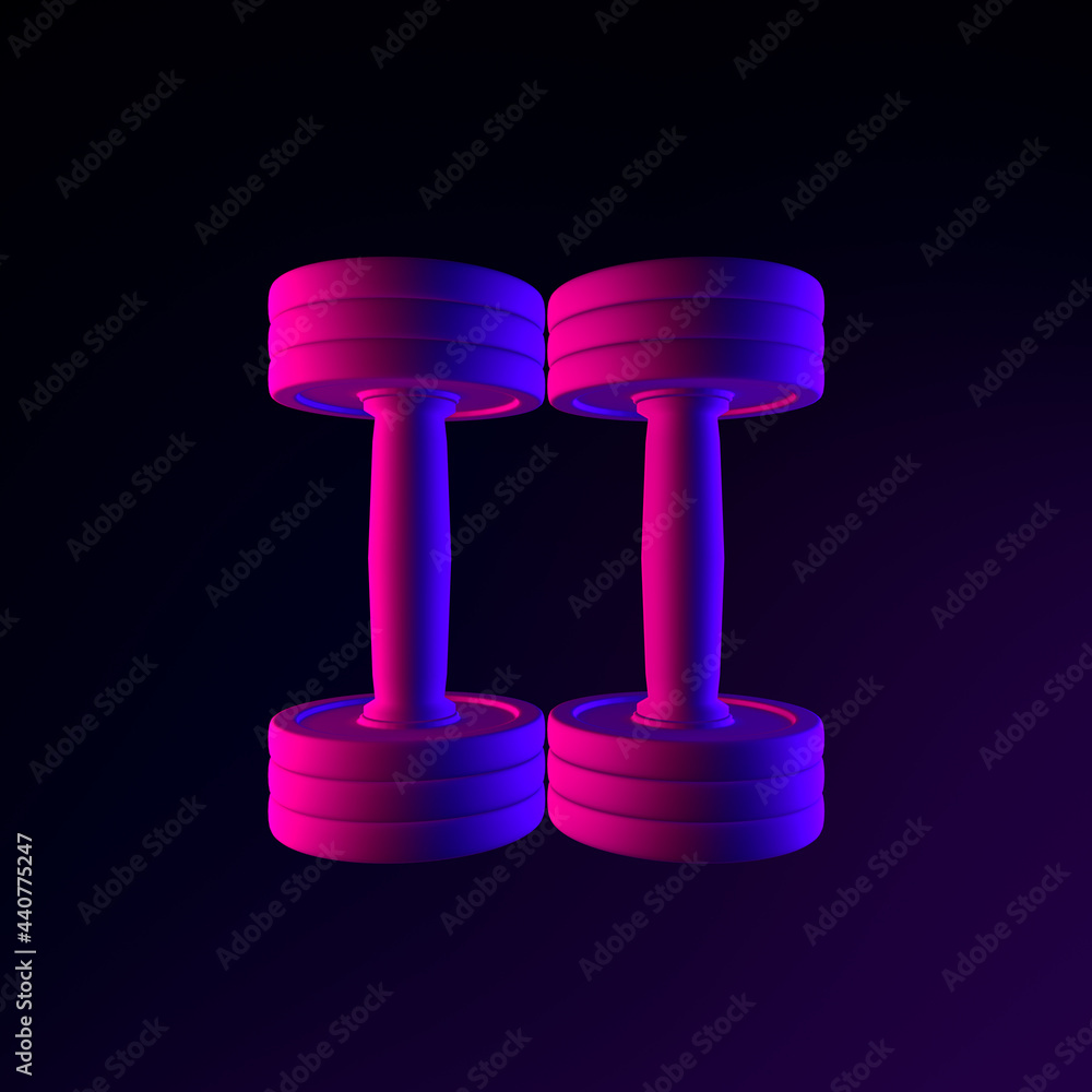 Top view neon dumbbell icon. 3d rendering interface ui ux element. Dark glowing symbol. Top view neon dumbbell icon. 3d rendering interface ui ux element. Dark glowing symbol.