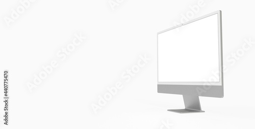 Realistic flat screen computer monitor 3de style mockup with blank screen isolated 3d grey