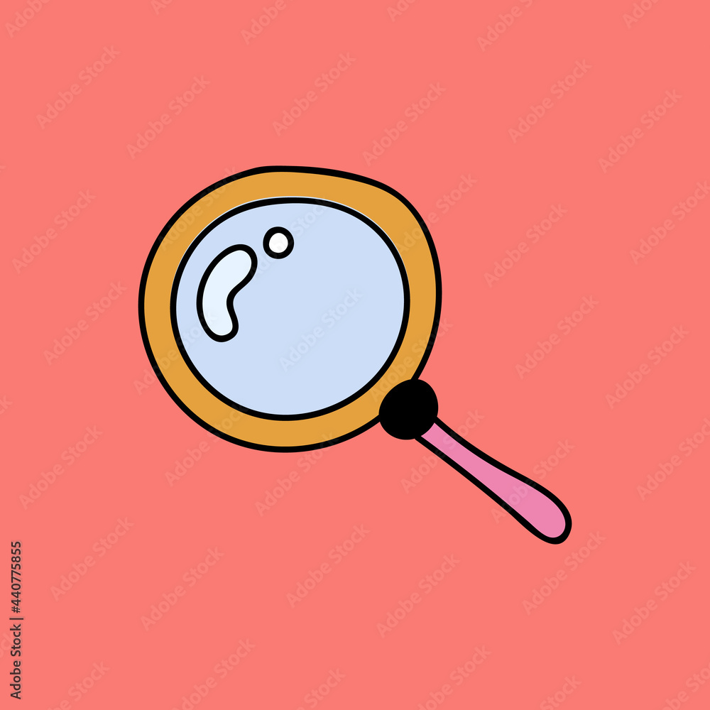 Cute clipart icon of loupe or magnifier in hand drawn style. Research of business processes, goals, analyzing, searching information. Vector illustration isolated on the background. Cute clipart icon of loupe or magnifier in hand drawn style. Research of business processes, goals, analyzing, searching information. Vector illustration isolated on the background.