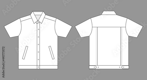 White Short Sleeve Technician Shirt Template Vector On Gray Background.Front And Back View.