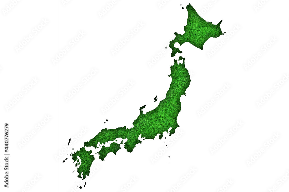 Karte von Japan auf grünem Filz