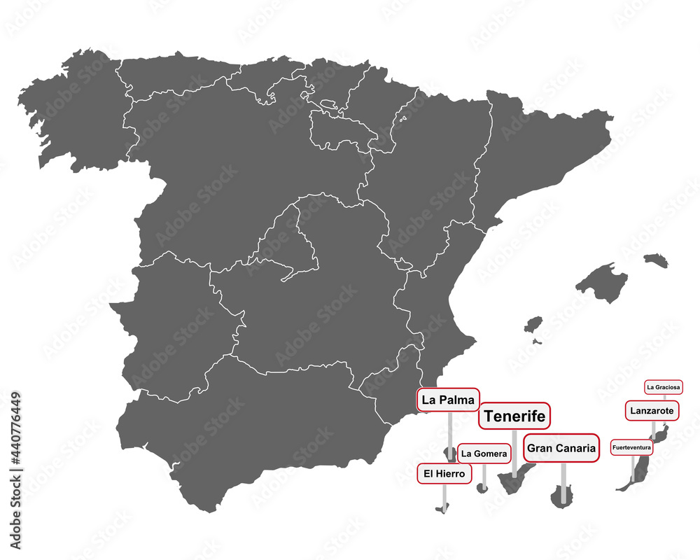 Landkarte von Spanien mit Kanaren und Ortsschildern