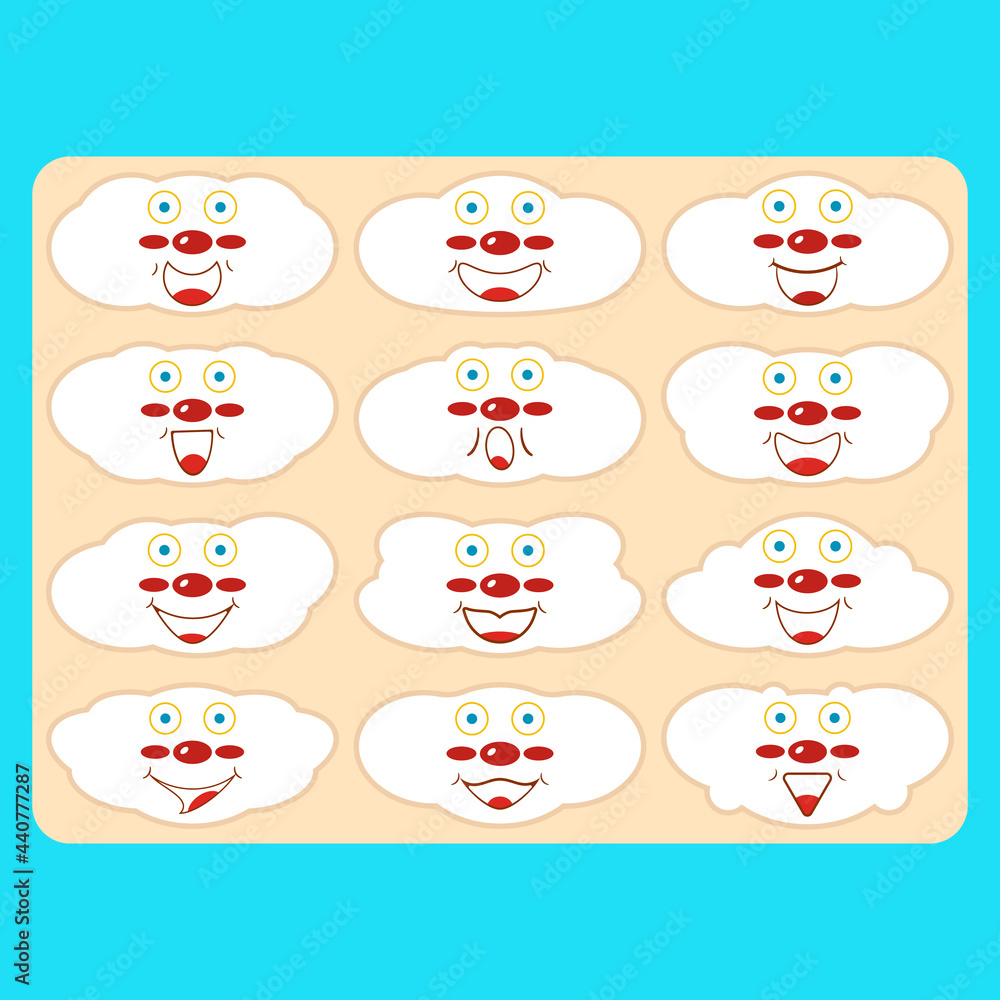 A cute funny clouds with cartoon faces. Conceptual idea puzzle of a Montessori developmental toy. Template for laser cutting and milling, busy board elements, mobile game app for kids. Vector drawing. A cute funny clouds with cartoon faces. Conceptual idea puzzle of a Montessori developmental toy. Template for laser cutting and milling, busy board elements, mobile game app for kids. Vector drawing.