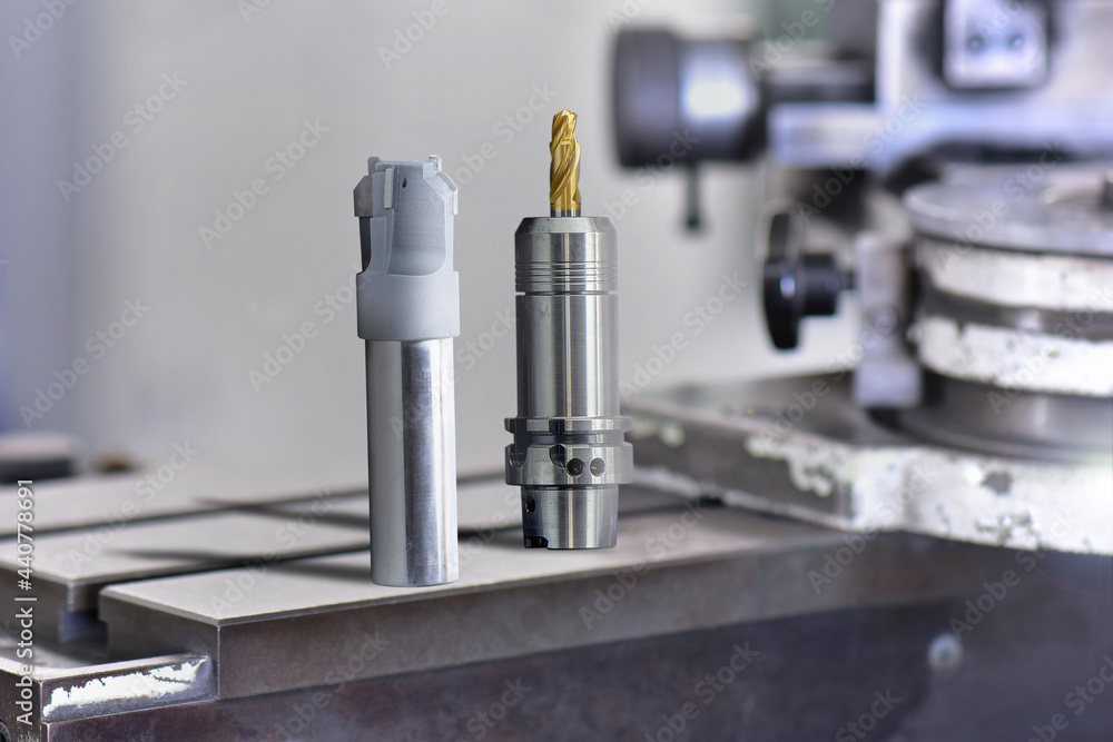 Fototapeta premium cutting tools special drill in holder material Carbide-k10 coat Titanium nitride and cutting tool carbide brazing welding steel. On machine tool grinding.