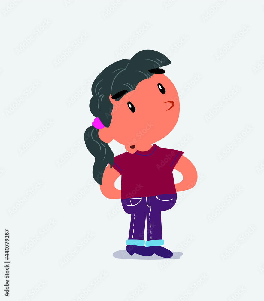 cartoon character of little girl on jeans doubting