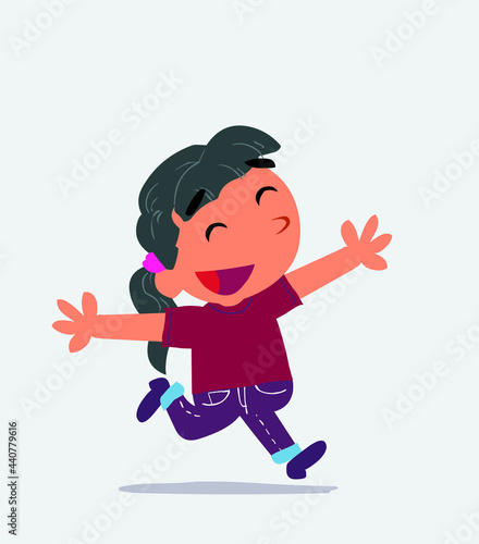 cartoon character of little girl on jeans running euphoric