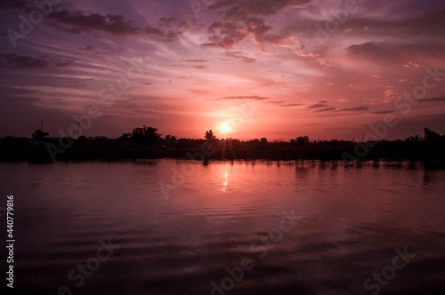 The sky after the rain in the evening after the sun is naturally beautiful pink.