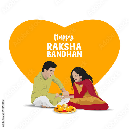vector illustration of Brother and sister tying decorated Rakhi for Indian festival Raksha Bandhan