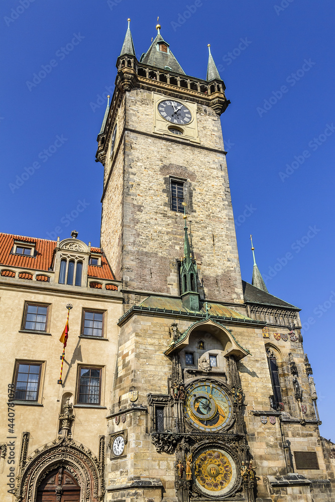 Orloj or Astronomical Clock in Old Town of Prague, installed in 1410 – it is only one still working Clock in the world. Prague, Czech Republic. 