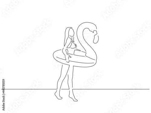 Girl with a flemish floater line drawing, vector illustration design. Summer collection.