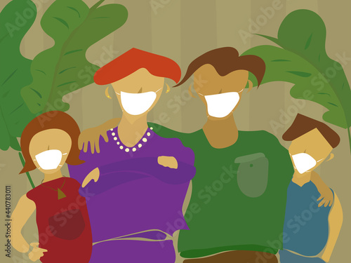 Epidemic prevention family staycation to prevent infect virus vector illustration graphic EPS10