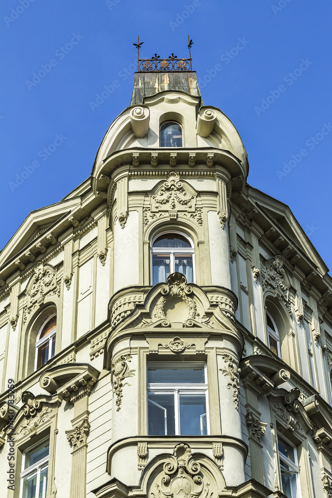 Architectural fragments of old house in Prague's Old Town, Czech Republic. Prague's Old Town - World Heritage Site by UNESCO. Prague is one of the most popular tourist attractions.