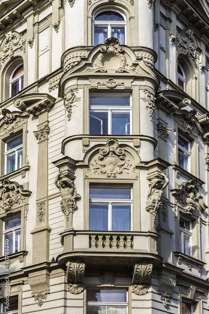 Architectural fragments of old house in Prague's Old Town, Czech Republic. Prague's Old Town - World Heritage Site by UNESCO. Prague is one of the most popular tourist attractions.