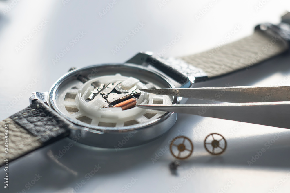 Watchmaker repair mechanical watches. Gears repair. Watch repair process Watchmaker repair mechanical watches. Gears repair. Watch repair process
