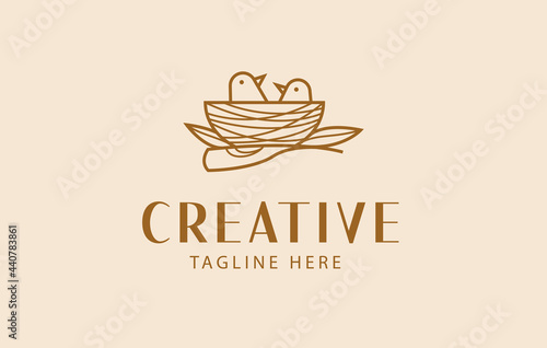 Bird nest Logo Design Template. business Icon Line Art Vector